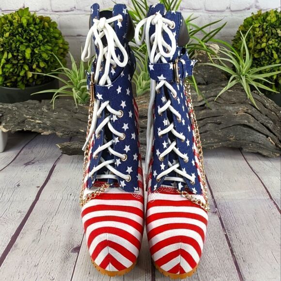 NWOT - AMI Clubwear Patriotic Stars & Stripes Stiletto Platform Booties - Picture 3 of 15